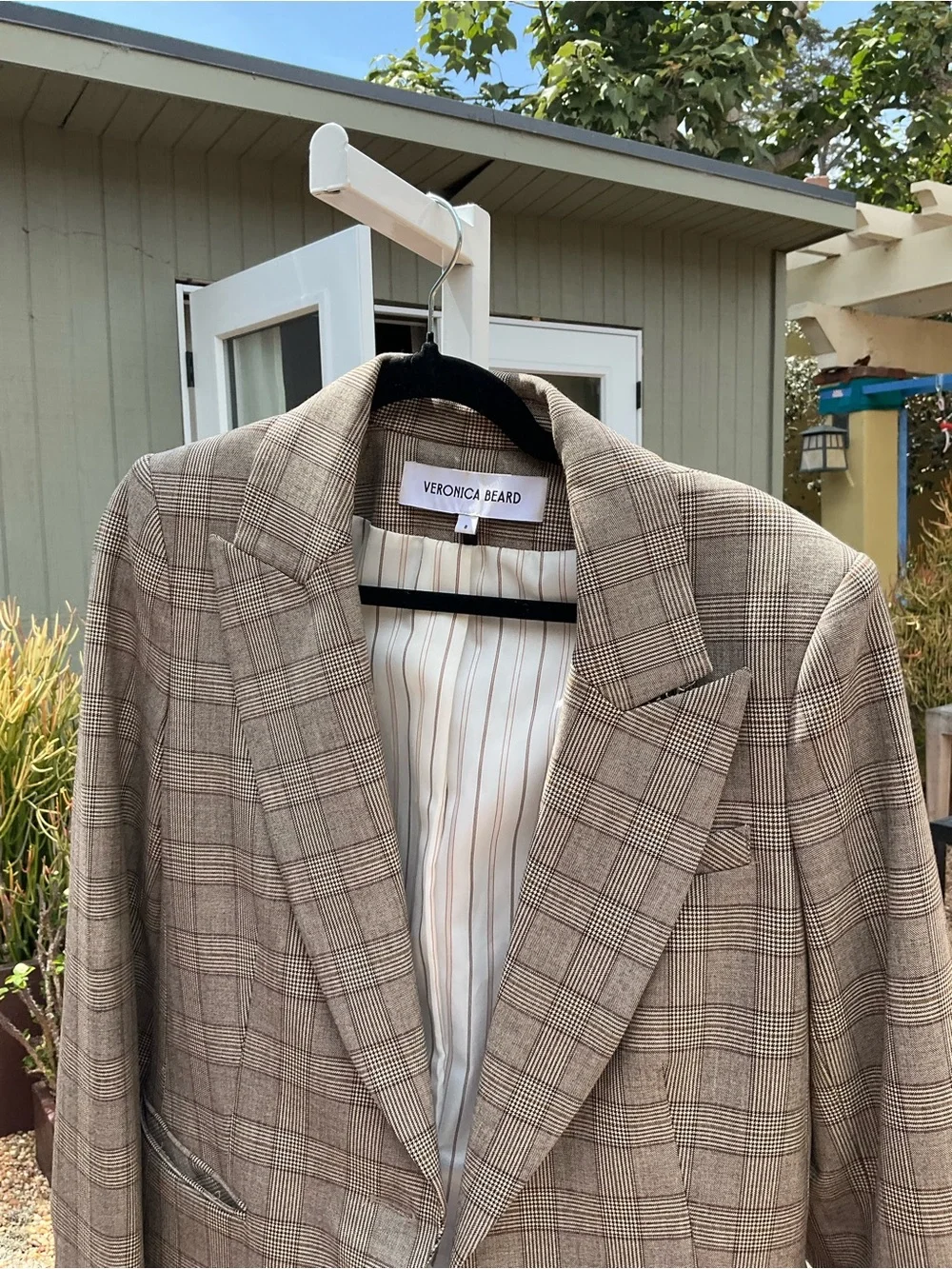 Veronica Beard Tan Plaid Longline Blazer